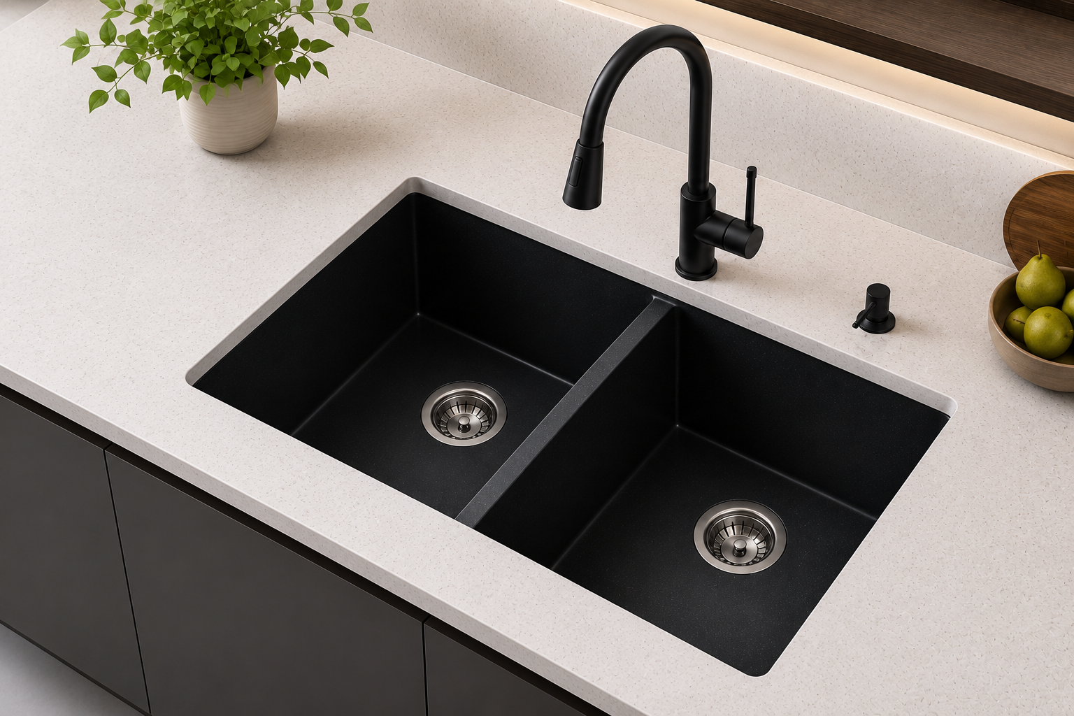 Double Bowl Quartz Sink Manufacturer in India premium quartz kitchen sink by KavarIndia