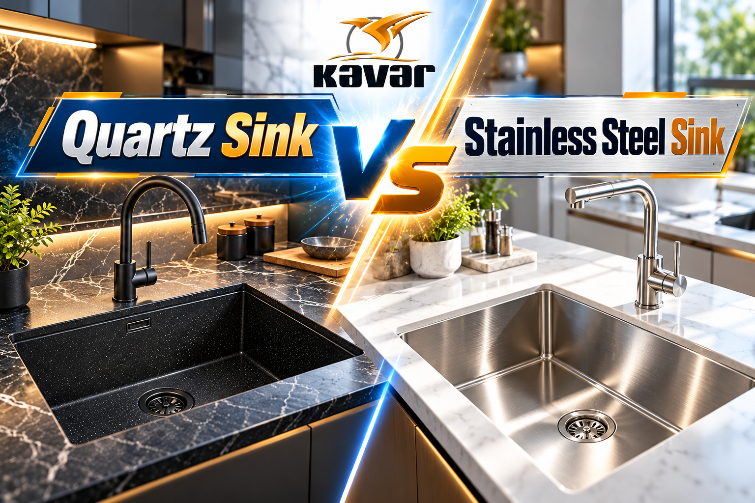 Quartz Sink vs Stainless Steel Sink comparison by KavarIndia