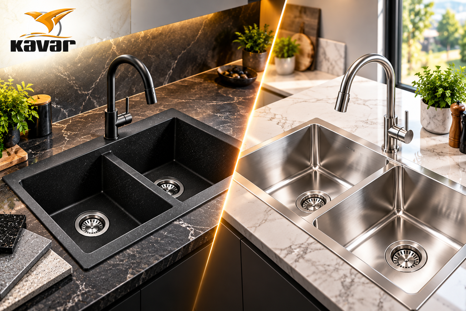 Quartz composite and stainless steel kitchen sink uses