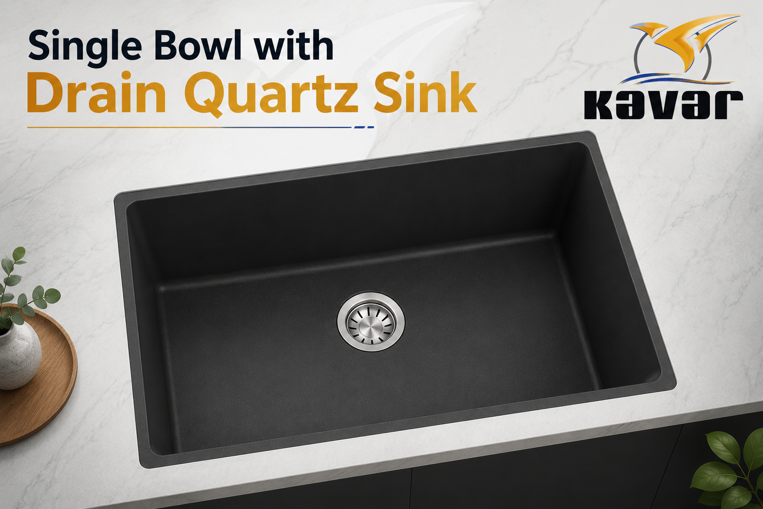 Single Bowl with Drain Quartz Sink Supplier in India - Premium Quality Quartz Sinks by Kavar Industries