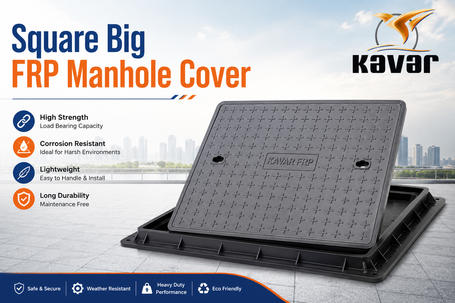 Square Big FRP Manhole Cover Manufacturer in India - Heavy Duty FRP Covers by KavarIndia