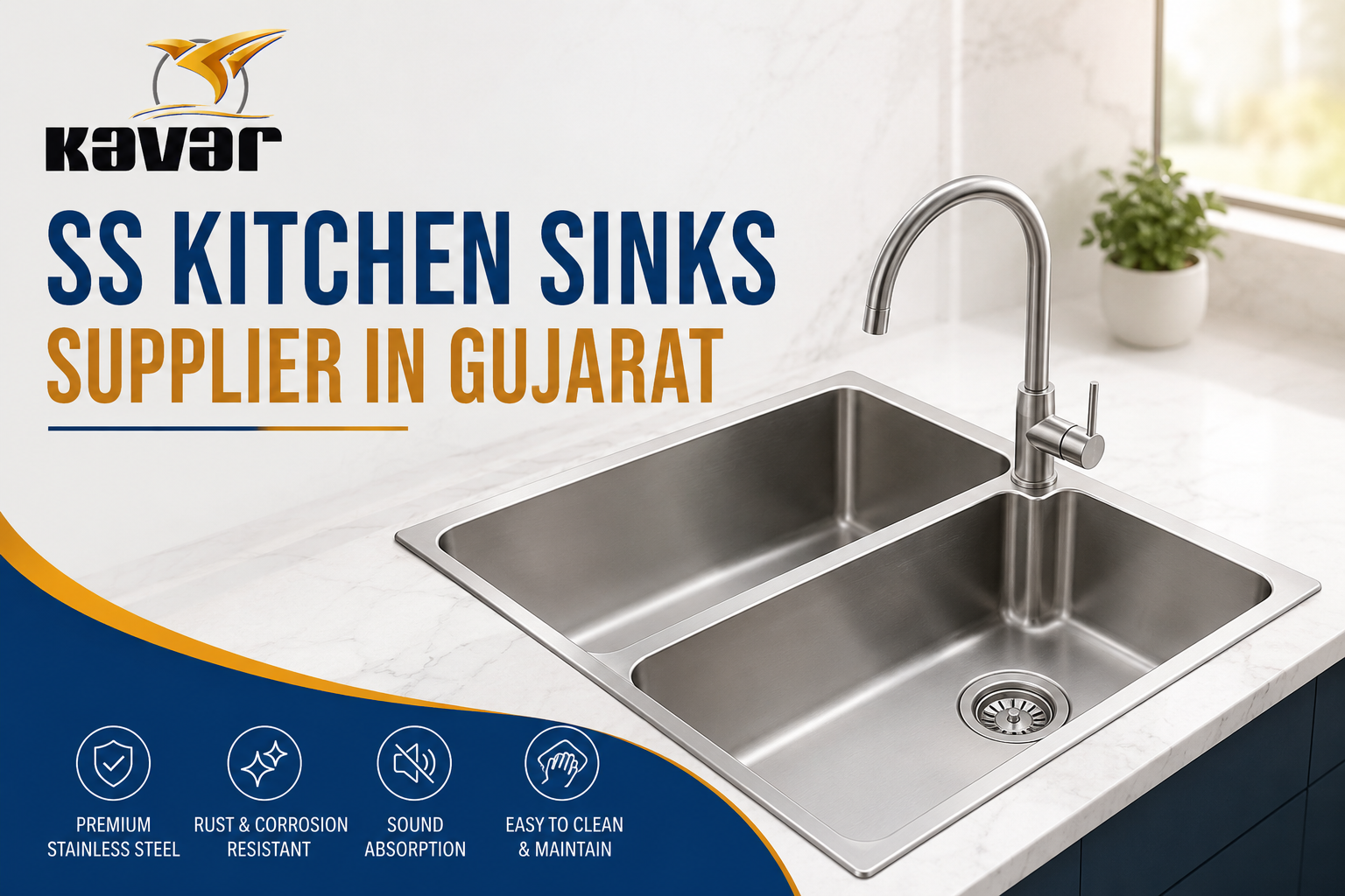 SS Kitchen Sinks Supplier in Gujarat premium stainless steel kitchen sinks by KavarIndia