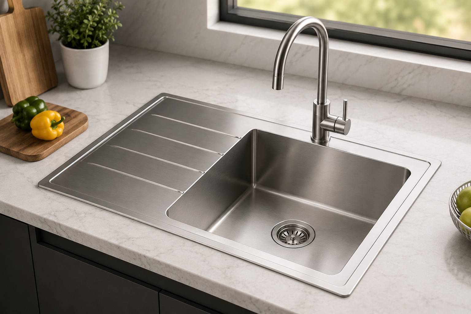 SS kitchen sink installation modern kitchen in Gujarat