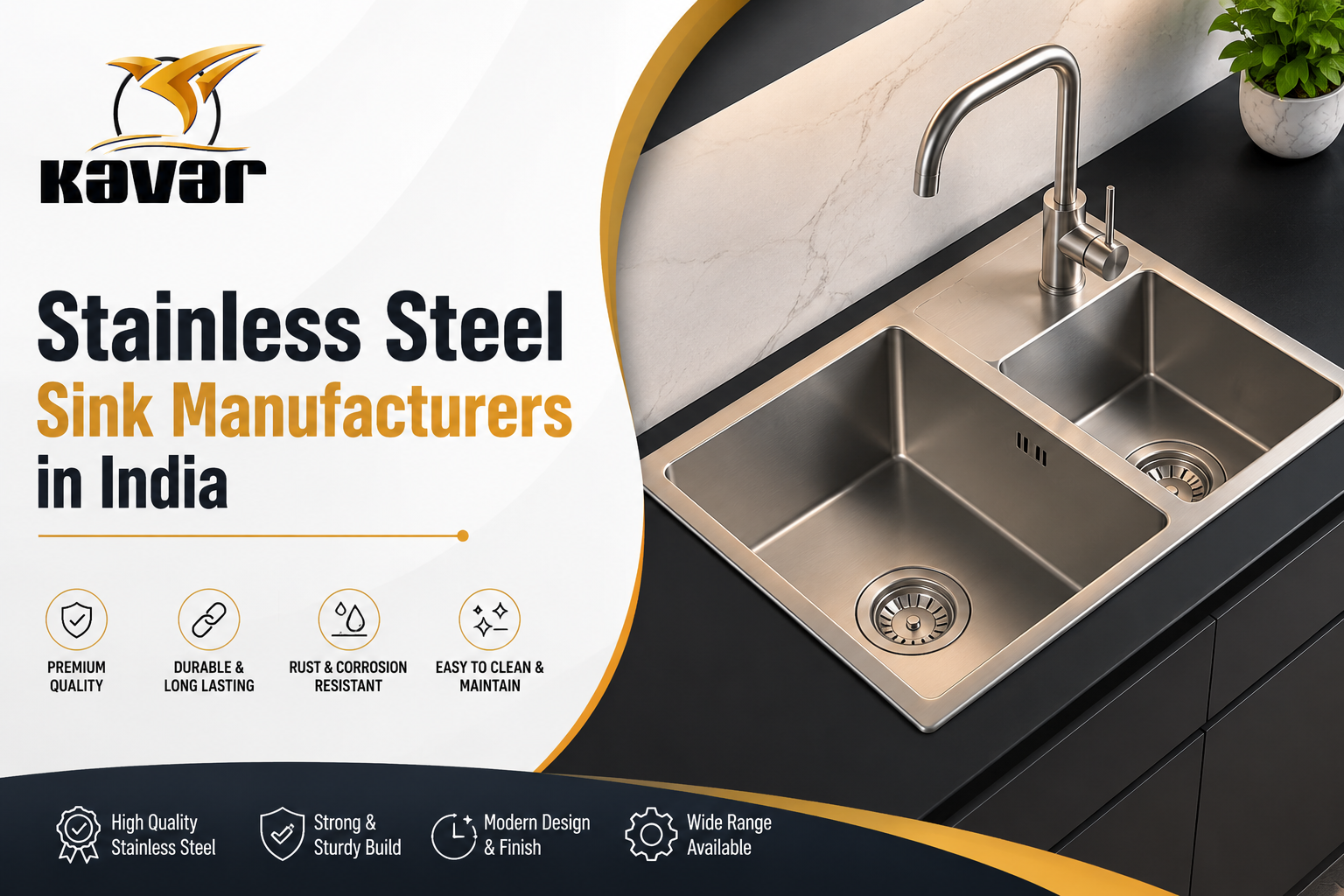 Stainless Steel Sink Manufacturers in India | Premium Stainless Steel Sinks by KavarIndia